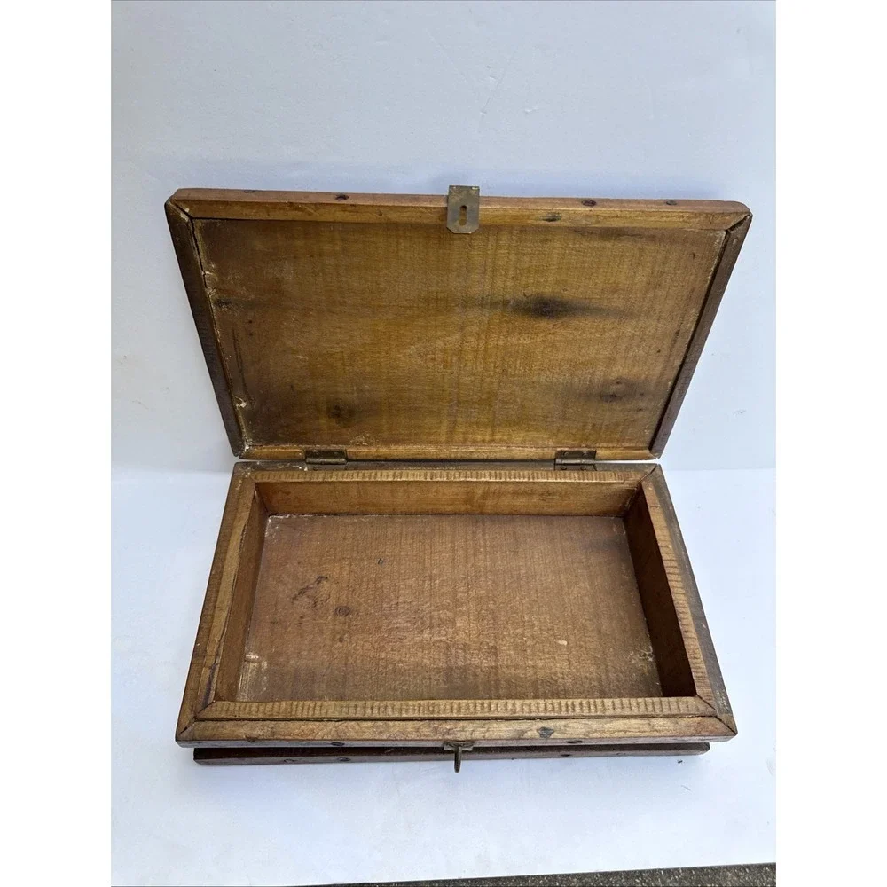Handmade Wood Folding Sewing Box (Friendship, Love, Truth) Carving Brass
